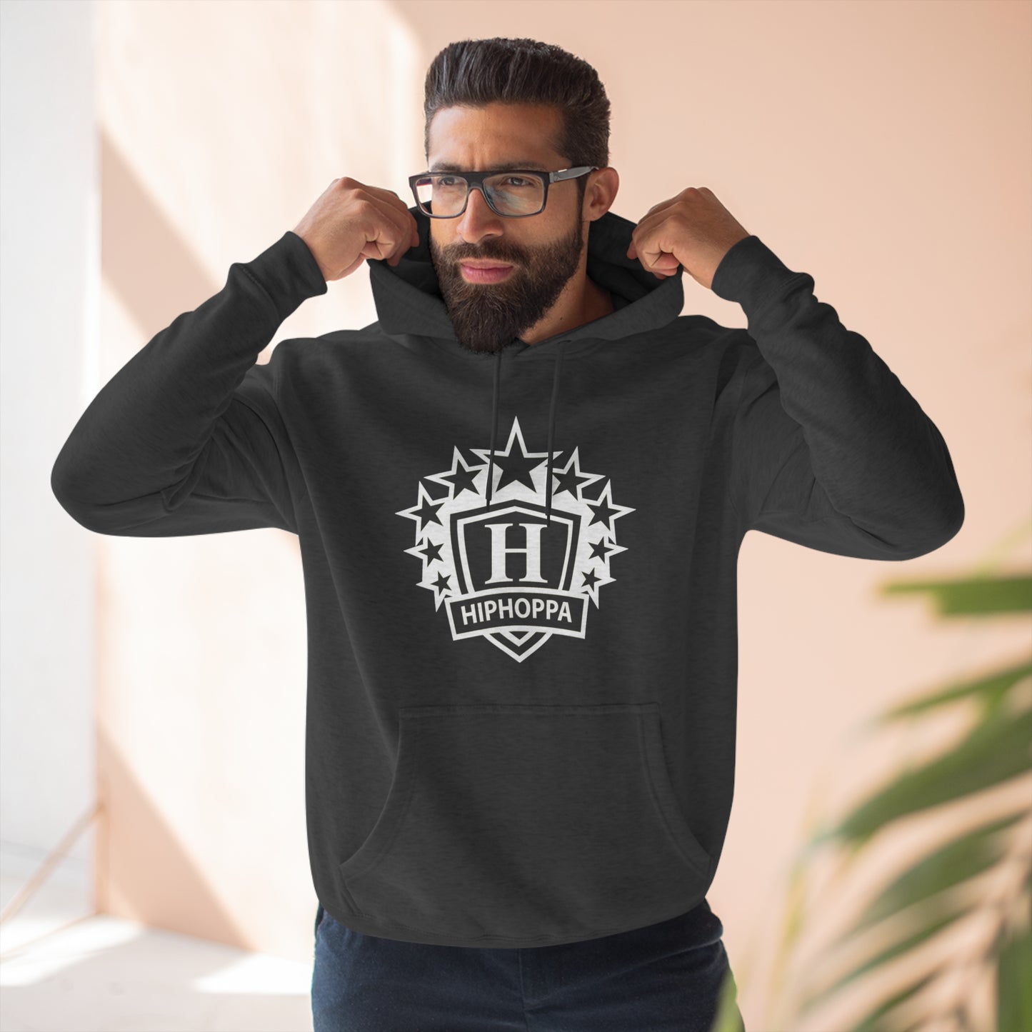 Hiphoppa Shield, White Logo Hooded Sweatshirt