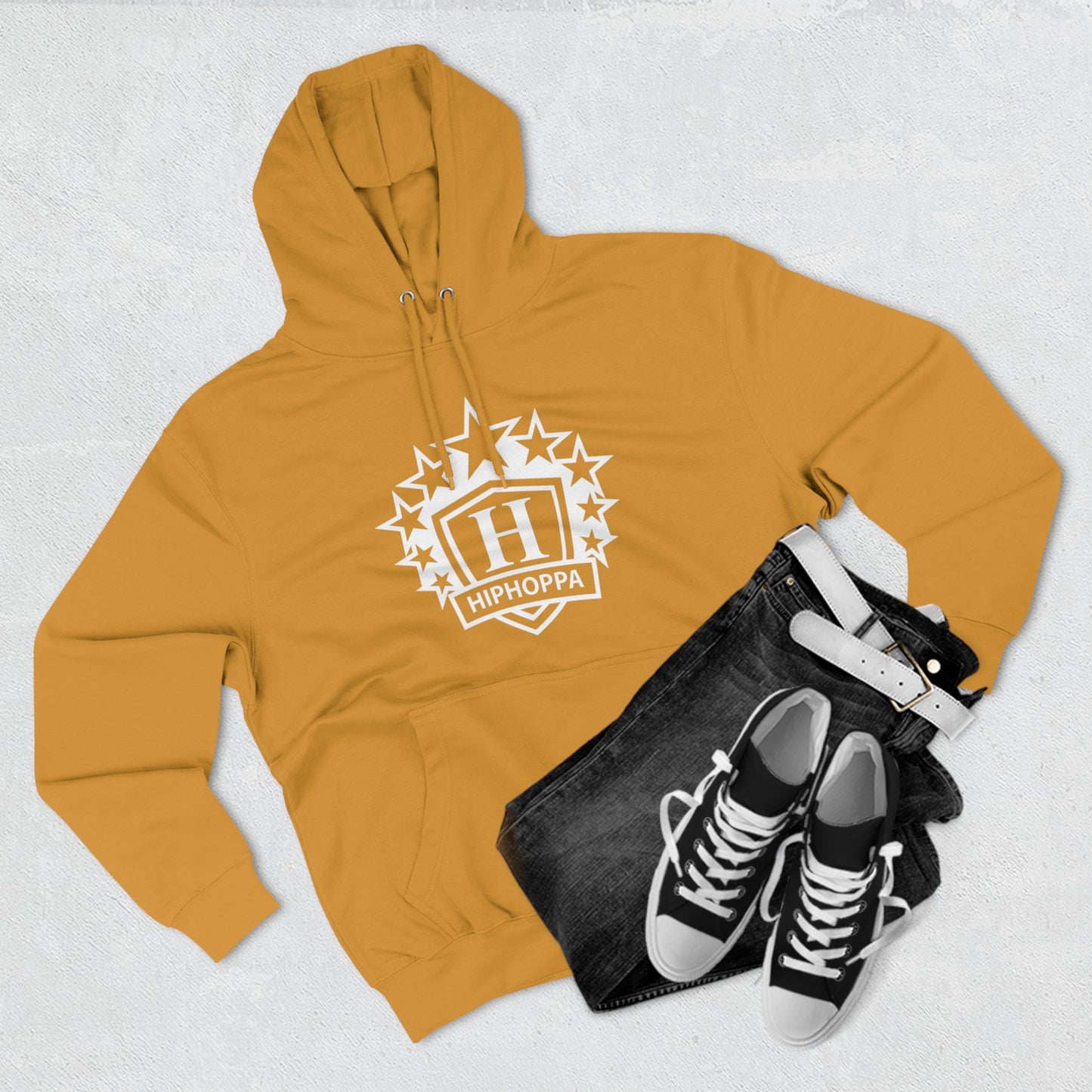 Hiphoppa Shield, White Logo Hooded Sweatshirt