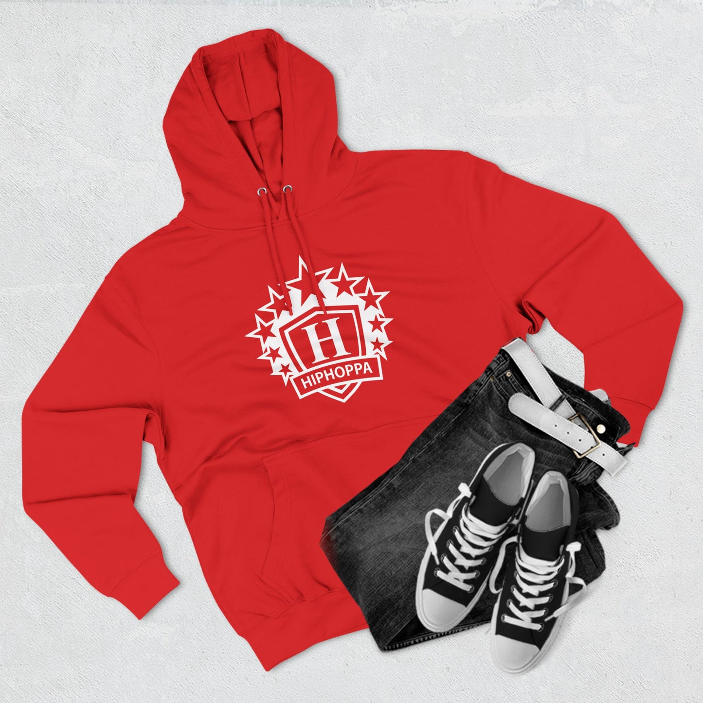 Hiphoppa Shield, White Logo Hooded Sweatshirt